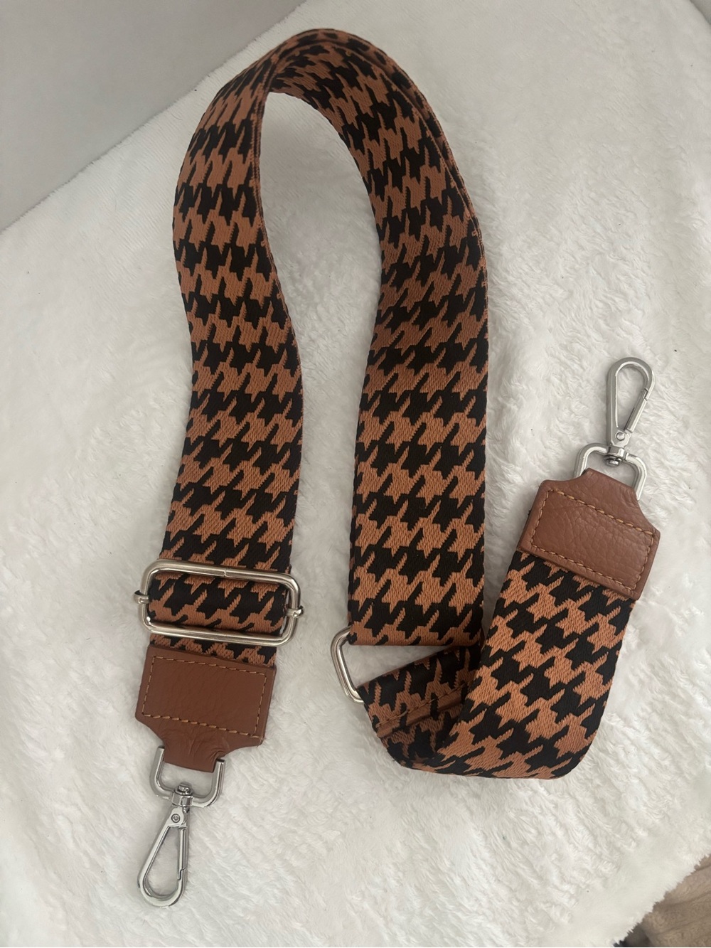Detachable Houndstooth Crossbody Strap in Brown and Black